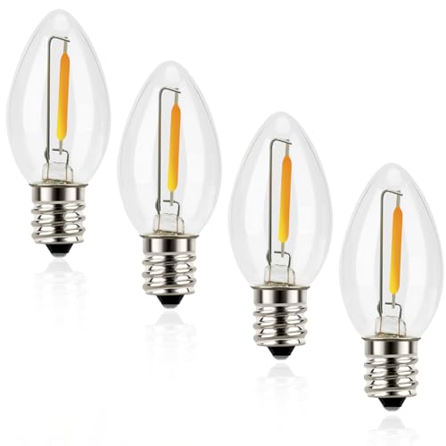 Emotionlite Night Light Bulbs, C7 Candelabra LED Light Bulbs, E12 Chandelier Base, 4W 5W 6W 7W Incandescent Equivalent, Warm White, 2700K, Clear, 4 Pack