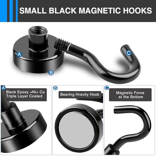 LOVIMAG Magnetic Hooks, 12 Pack 30lbs+ Magnet Hook 2026 Cruise Cabin Ship Essentials Heavy Duty Strong Magnets Refrigerator Fridge Hanging for Classroom Beach Vacation Kitchen Grills (Black)