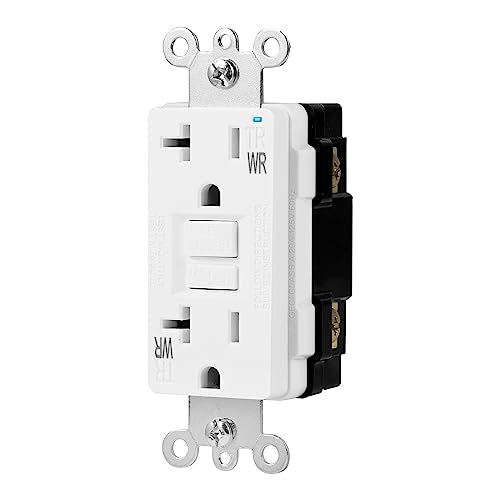 Basics Weather-Resistant Tamper-Resistant GFCI Receptacle with LED Indicator, Self-Test Feature, Ground Fault Circuit Interrupter for Indoor or Outdoor Use, 20 Amp, White