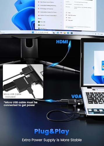 VGA to HDMI Adapter with Audio, Uni-Direction VGA (Source) to HDMI (TV/Monitor), Active VG A in HDM I Convertor Male to Female 1080P Video Dongle for Laptop,Computer,Projector