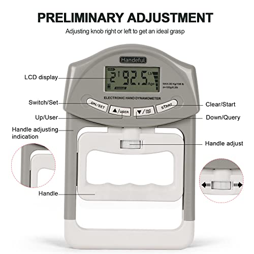 Handeful Grip Strength Tester Trainer - Dynamometer Handgrip Measurer Meter, Handheld Strengthener Exerciser for Sports, School, and Home Use