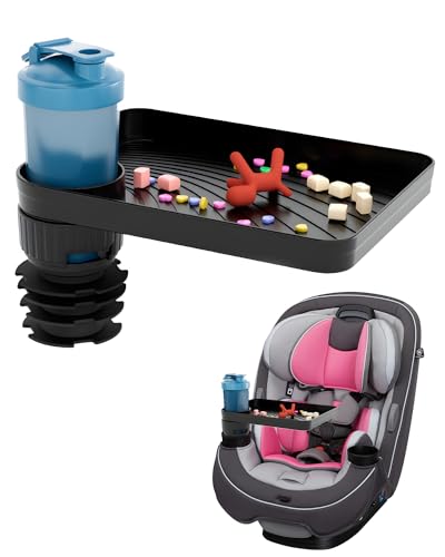SEVEN SPARTA Car Seat Tray for Kids Toddler Travel with Soft Rubber Base, Rotatable and Removable Cup Holder Snack Tray for Food Color and Play for Family Road Trip Essentials (1, Standard Base)