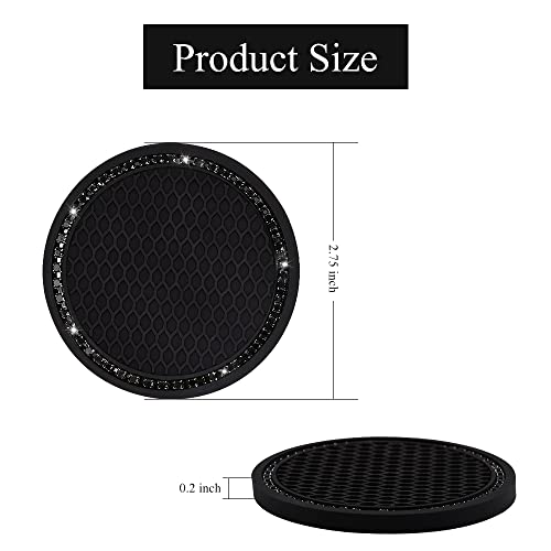 SUNCARACCL Car Cup Holder Coaster, 2 Pack Universal Bling Vehicle Insert (2.75" Diameter), Crystal Rhinestone Car Interior Accessories (Black with Black Diamond).