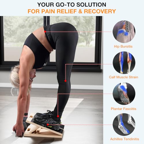 TEMI Slant Board for Calf-Stretching - Wooden Incline Wedge Stretcher for Squats, Foot & Ankle Mobility, Portable Fitness Equipment, Balance Block for Heel Stretch
