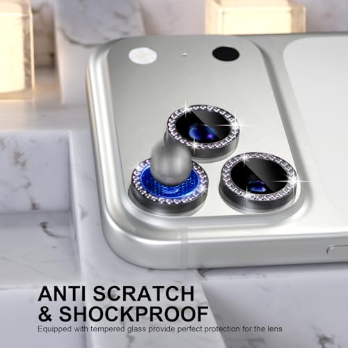 Choiche Compatible for iPhone 17 Pro/iPhone 17 Pro Max Camera Lens Protector Bling, 9H Tempered Glass Camera Cover Screen Protector Metal Ring Decoration Accessories (Diamond-Black)