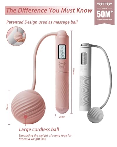 YOTTOY Skipping Ropes for Adults -Cordless Counter Jump Rope with Large Cordless Ball-Weighted Jump Rope for Women with LCD Display