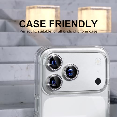 Choiche Compatible for iPhone 17 Pro/iPhone 17 Pro Max Camera Lens Protector Bling, 9H Tempered Glass Camera Cover Screen Protector Metal Ring Decoration Accessories (Diamond-Black)