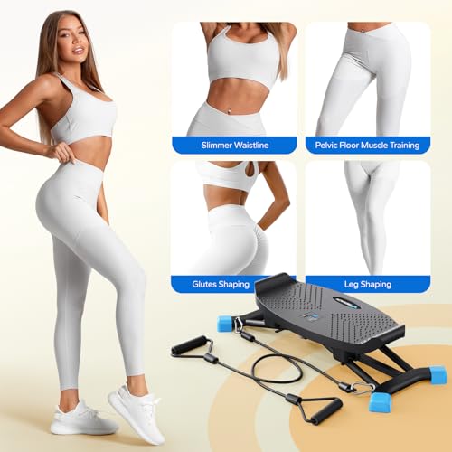 MERACH Balance Board for Adults, Rocking Stepper with Resistance Bands, Portable Wobble Board Featuring LCD Monitor, 300 lbs Capacity Ski Twister Trainer for Full Body Workout at Home Gym
