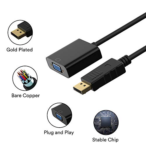 Adapter, DisplayPort (DP) to VGA Male to Female Converter (Black)