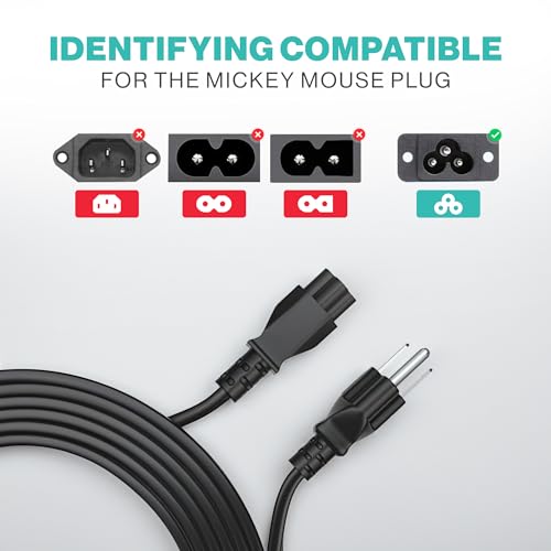 5FT 3 Prong AC Power Cord – Universal Laptop Cable NEMA 5-15P to C5 for Dell, HP, Lenovo, Asus, Acer, Toshiba, Sony