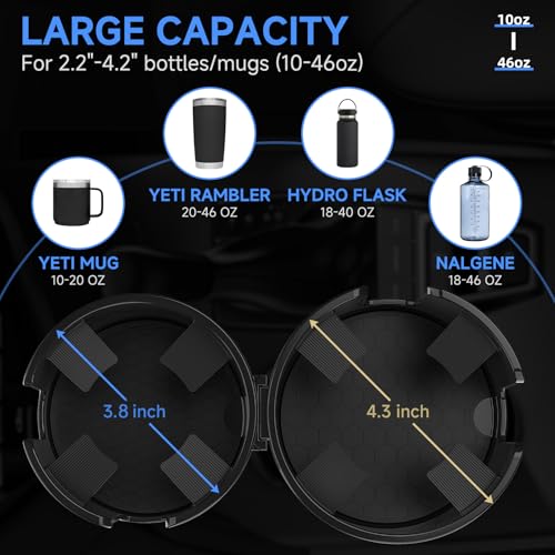 DYLEN Car Cup Holder Expander, 2 in 1 Cup Holder Adapter Extender for Car with Expandable Insert, Fits Yeti, Hydroflask and Other Large Water Bottles & Mugs in 2.2"-4.6" (10-46oz)