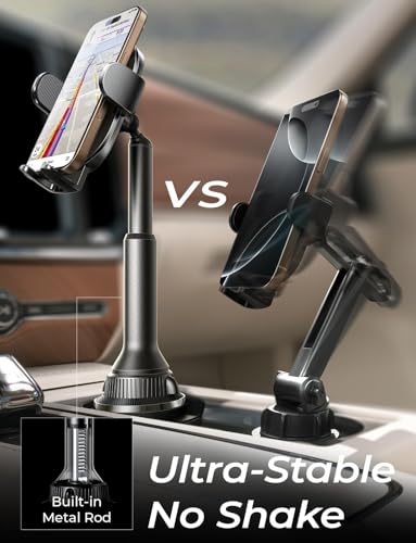LISEN Cup Holder Phone Holder [No Shaking] Phone Holder for Car, 360° Adjustable iPhone Holder Car Accessories for Women Truck Jeep Golf for iPhone 17 Pro Max 16 15 14 Samsung S25 All 4-7'' Phone
