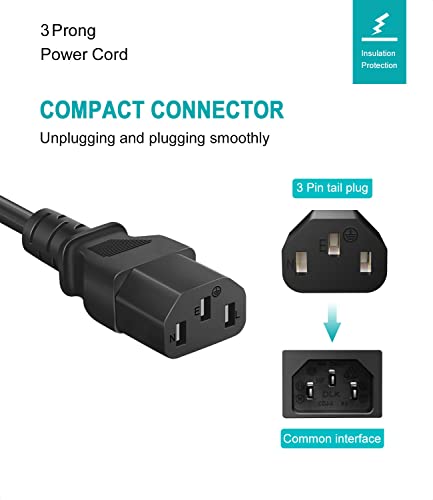 Universal 3-Prong AC Power Cable for Computer, TV, Monitor and More, 6 Feet (1.82 Meters), Black
