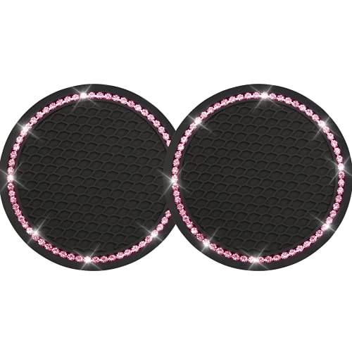 Yousheng 2PCS Bling Car Cup Coaster, Universal Holder Insert Rhinestone Anti Slip Silicone Accessories Suitable for Most Interior, Best Gift Women, Black and Pink