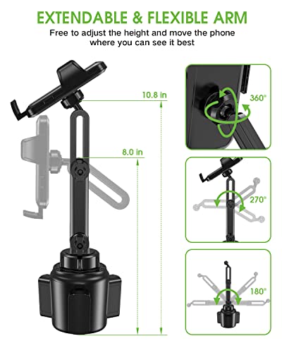 2025 Upgraded Cup Phone Holder for Car, Universal No Shaking Cup Holder Phone Mount with Expandable Base for Car Truck, Adjustable Holders,Compatible with iPhone Samsung All Phones: 1 Pack