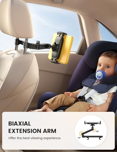 Lamicall Car Headrest Tablet Holder - [3 in 1 Extension Arm] Adjustable Tablet Car Mount for Back Seat, Gifts Road Trip Essentials for Kids, for 4.7-11" Device Like iPad Pro, Air, Mini, Galaxy, Fire