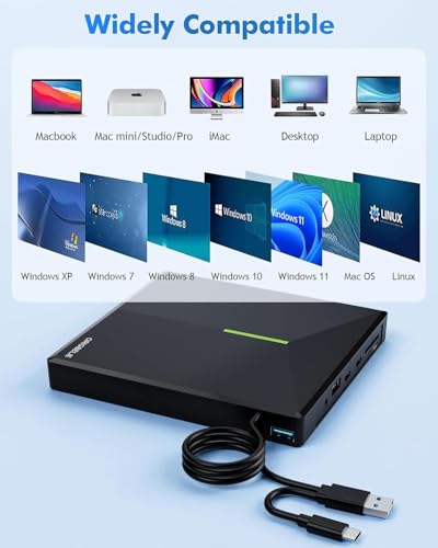 External CD/DVD Drive for Laptop, USB 3.0 DVD Player with 4 USB Ports & 2 TF/SD Card Slots, Portable CD/DVD +/-RW Drive Burner Reader Writer for Desktop PC Windows 11/10/8/7 Linux Mac OS