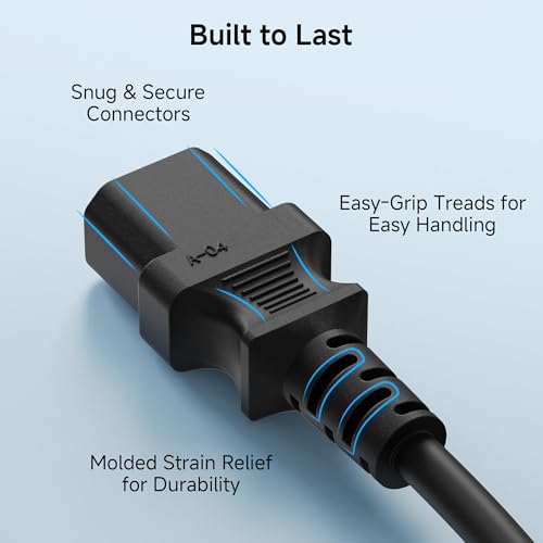 Cable Matters 2-Pack Computer to PDU Power Extension Cord - 6ft, IEC C14 to IEC C13 PDU Power Cord, 10A, 18AWG, Black