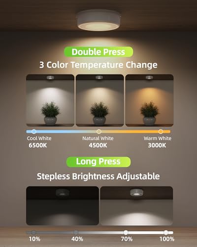 EZVALO LED Puck Lights, Rechargeable Battery Touch Light, 2.5'' Mini Tap Lights, Wireless Closet Light, Under Cabinet Lighting, 3 Color Temps, Sitck On Lights for Kitchen,Closet,Pantry,Shelves(2 Pack)