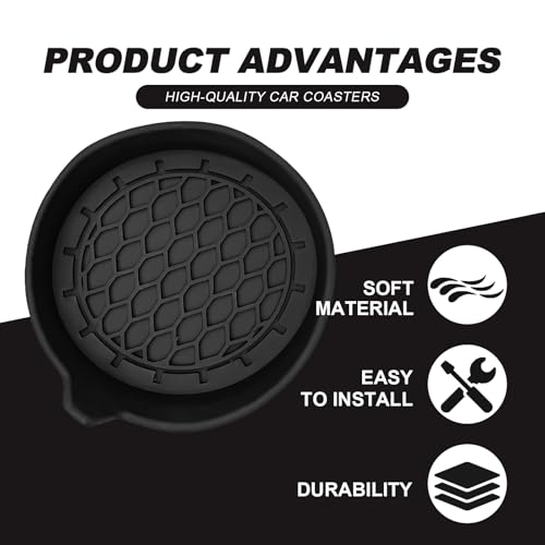 4-Pack Universal Cup Holder Coasters, Black Silicone Inserts - Keep Your Car Clean with Non-Slip & Spill-Proof Coasters for All Vehicles (Black)