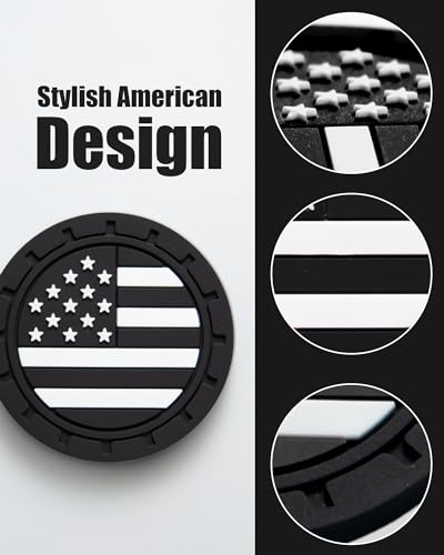Car Cup Holder Coasters 4 Pack - American Flag 2.75 Inch Anti Slip Shockproof Drink Mat - Vehicle Interior Decor Accessories Black
