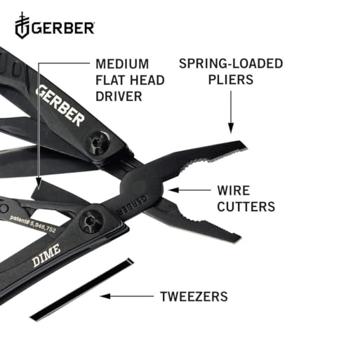 Gerber Gear Dime 12-in-1 Mini EDC Multitool - Needle Nose Pliers, Pocket Knife, Keychain, Bottle Opener - Gifts for Men, EDC Gear and Equipment - Black