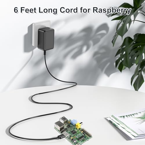 Raspberry Pi Power Supply, SoulBay 5V 3A Micro USB AC Adapter with 6Feet Long Cord for Raspberry Pi 3 2 Model B/B+ Pi A/A+ Zero, Android Tablet, Compatible with DC5V 2.5A 2A