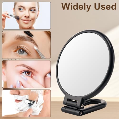 BOOMIBOO 1X/10X Magnifying Handheld Mirror Double Sided, Foldable Travel Makeup Mirror, Adjustable Rotation Pedestal Hand/Hanging/Desk Vanity Mirror-Black