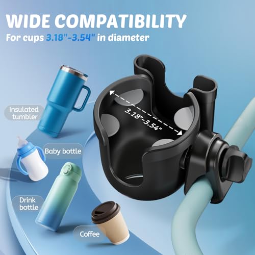 Guiseapue Cup Holder for Walker: Stroller Cup Holder Attachment with Phone Holder, Wheelchair/Stroller Accessories for Rollator, Bike, Scooter, Baby Essentials,New Mom