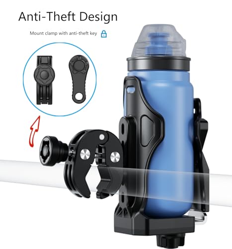 Kewig Anti-Theft Motorcycle Cup Holder, Extra Large Adjustable Size Bike Water Bottle Holder for 1.95-3.6" Diameter Bottles, Drink Holder for Stroller, Moto, Bicycle, Scooter, Wheelchair