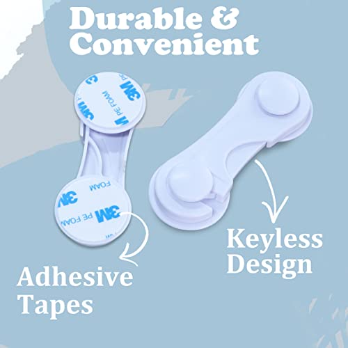 Cabinet Door Locks for Baby Proofing and Child Safety, 4 Pack Childproof Cabinet Locks with Adhesive for Drawer Cupboards Fridge Closet and Pantry, Child Proof Latch for Protecting Kids (White-4PCS)