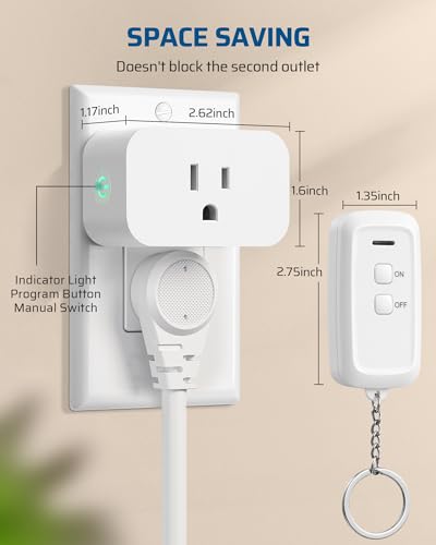 DEWENWILS Indoor Remote Control Outlet, Wireless Remote Light Switch, No Interference Remote Outlet Switch, No Wiring, 15A/1875W, 100ft RF Range, Compact Design, Programmable
