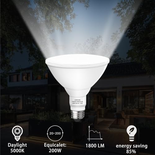 Par38 led Flood Lights Outdoor Light Bulb,Dimmable 1800LM,20W Replace up to 200W,Outdoor Flood Light Bulbs for Backyard,Garage,Porch,Garden,2 Pack 5000K Daylight