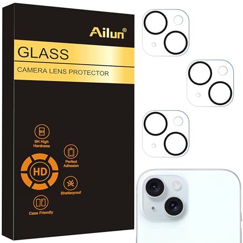 Ailun 3 Pack Camera Lens Protector for iPhone 15 / iPhone 14 ＆ iPhone 15 Plus/iPhone 14 Plus,Tempered Glass,9H Hardness,Ultra HD,Anti-Scratch,Case Friendly,Does not Affect Night Shots