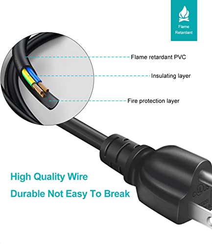 Universal 3-Prong AC Power Cable for Computer, TV, Monitor and More, 6 Feet (1.82 Meters), Black