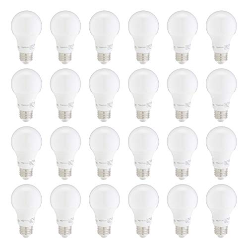 Basics A19 LED Light Bulbs – 60W Equivalent, Daylight White 5000K, 9W Energy Efficient, E26 Base, 24-Pack, Non-Dimmable
