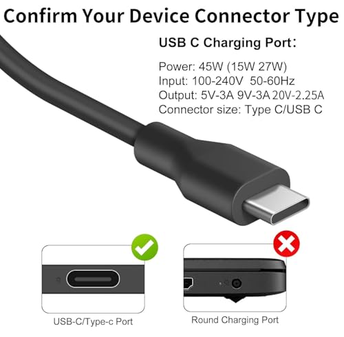 45W USB C Laptop Charger for Acer Chromebook R13 11 13 15 311 315 CP311 CP713 C933 CB5-312T R751T SF713 SP714 N17Q5 N17P6 N16Q10 N16Q14 N16Q12 N18Q1 N15Q13 PA-1450-78 A16-045N1A AC Adapter Power Cord