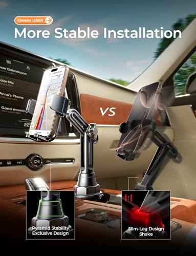 LISEN Upgraded Version Cup Holder Phone Holder 360° Adjustable Long Neck Car Phone Mount Golf Cart Phone Holder, Truck Jeep Accessories for iPhone 17 Air Pro Samsung Google and All 4-7'' Phone