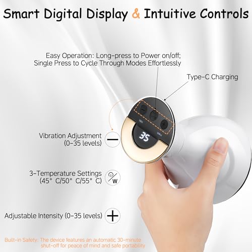 Lymphatic Drainage Massager, 35-Speed 4-in-1 Portable Lymphatic Drainage Tool Body Sculpting Machine Suitable for Abdomen, Arms, Back & Legs, Heat & Vibration Promotes Circulation sculptigue(white)