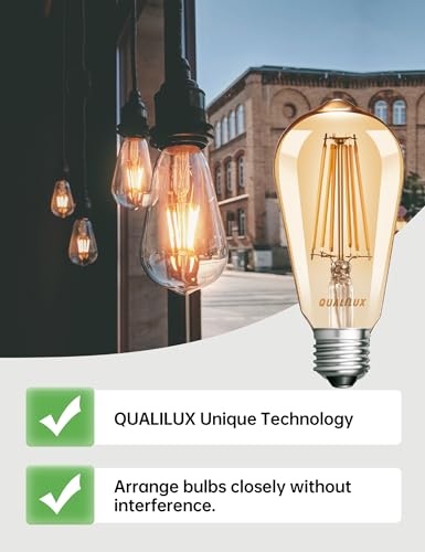 Dusk to Dawn Edison Light Bulbs ST19, Vintage Amber Glass, 2300K Amber Warm, 6.5W=60W, Non-Dimmable Auto On/Off Light Sensing LED Filament Bulb Outdoor, 700LM, E26, 2-Pack, HQ-H027