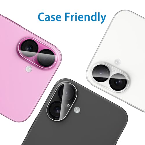 Camera Lens Protector for iPhone 16 and 16 Plus 3 Pack, Tempered Glass, Ultra HD, 9H Hardness, Anti-Scratch, Case Friendly, Easy to Install [No Affect on Night Shots]