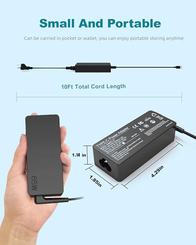 65W 45W USB C Laptop Charger Compatible with Lenovo ThinkPad T14 T15 T16 E16 E15 gen 1 gen 2 X1 Yoga L13 7i Computer AC Power Adapter for ThinkPad T480 T490 P52s Chromebook 2nd Gen Cord