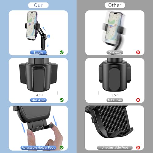 bokilino Cup Phone Mount for Car, [Upgraded Version] Universal Cup Phone Cradle Holder with Long and Adjustable Neck, Friendly Compatible with Cell Phone iPhone, Samsung, Google and All Smartphones
