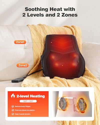 Shiatsu Neck & Back Massager with Heat – 3D Kneading Massage Pillow for Full Body Relaxation (Home, Office & Car Use)