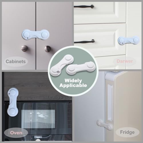 Cabinet Door Locks for Baby Proofing and Child Safety, 4 Pack Childproof Cabinet Locks with Adhesive for Drawer Cupboards Fridge Closet and Pantry, Child Proof Latch for Protecting Kids (White-4PCS)