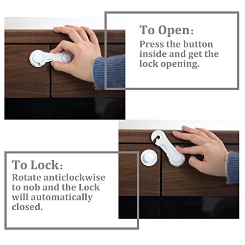 Cabinet Door Locks for Baby Proofing and Child Safety, 4 Pack Childproof Cabinet Locks with Adhesive for Drawer Cupboards Fridge Closet and Pantry, Child Proof Latch for Protecting Kids (White-4PCS)