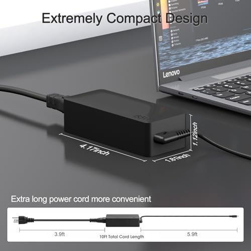 USB-C 65W 45W AC Replacement Charger Compatible with Lenovo ThinkPad T480 T490 T580 ADLX65YDC2A ADLX65YLC2D ADLX65YDC3A ADLX65YDC2D chromebook 2nd Gen S330 65W Laptop Power Supply Adapter Cord
