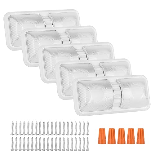 RVZONE 12V Led RV Ceiling 1100 Lumen Double Dome Light | RV Interior Lighting Fixture with ON/Off Switch for RV Trailer Camper Truck Van Boat Car (5 Pack Natural White 4000-4500K)