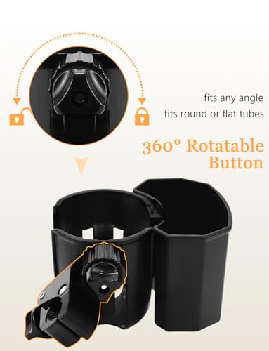 Universal Stroller Cup Holder with Phone Holder, 360° Rotatable Strong Clip, Big Storage Space for Walker, Wheelchair, Stroller, Bike