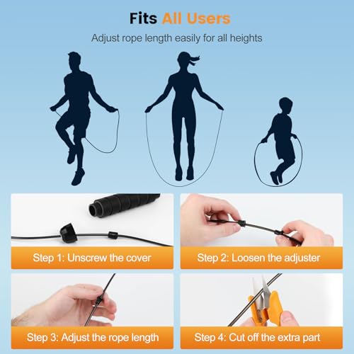 Speed Jump Rope Adjustable Steel Cable – Tangle-Free Skipping Rope with Ball Bearings for Cardio, Fitness & Home Workout (Men, Women, Kids)